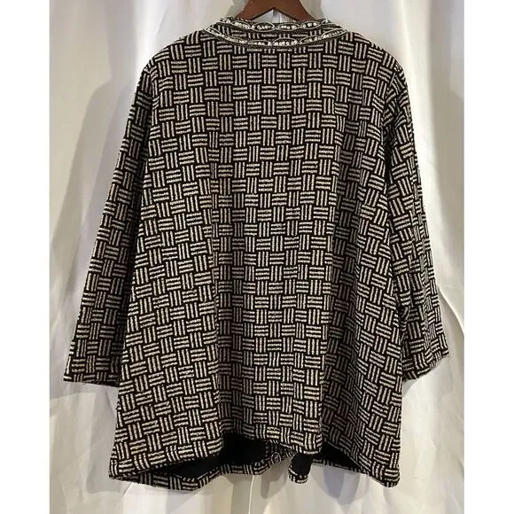 ULLA POPKEN Unique tan black print gold sequins design Blazer Jacket Size 28/30 - Picture 4 of 5